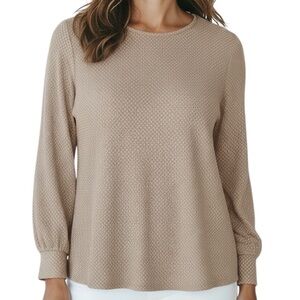 NWT ADRIANNA PAPELL Polka Dot Long Sleeve Pleated Detail Trapez Top Size Large